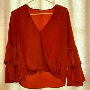Burnt Orange Bell Sleeve Blouse